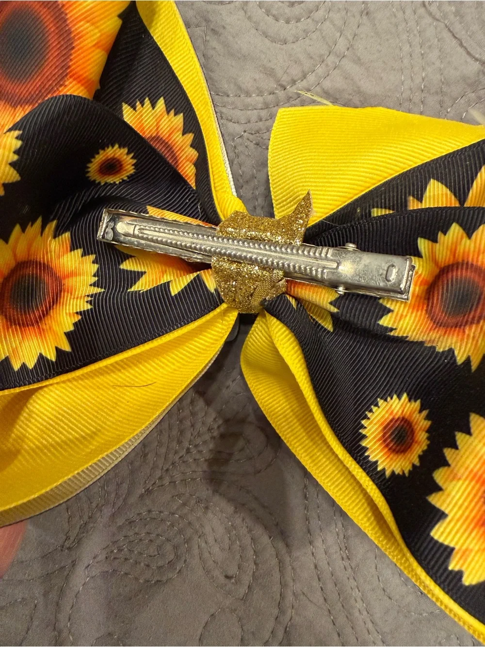Large Sunflower Print Black Hair Bow